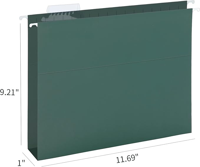 HERKKA Hanging File Folders, 80 Pack Reinforced Letter Size Hanging Folders with Heavy Duty 0 Inch Expansion, Designed for Bulky Files, Medical Charts, 1/5-Cut Adjustable Tabs, Green