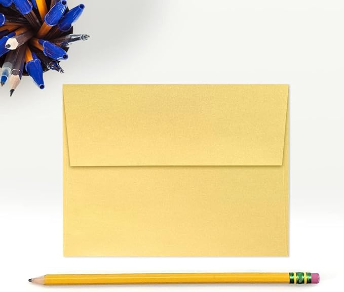 LUXPaper A2 Invitation Envelopes | Peel & Press | 4 3/8" x 5 3/4" | Gold Metallic | 80lb. Text | 50 Qty