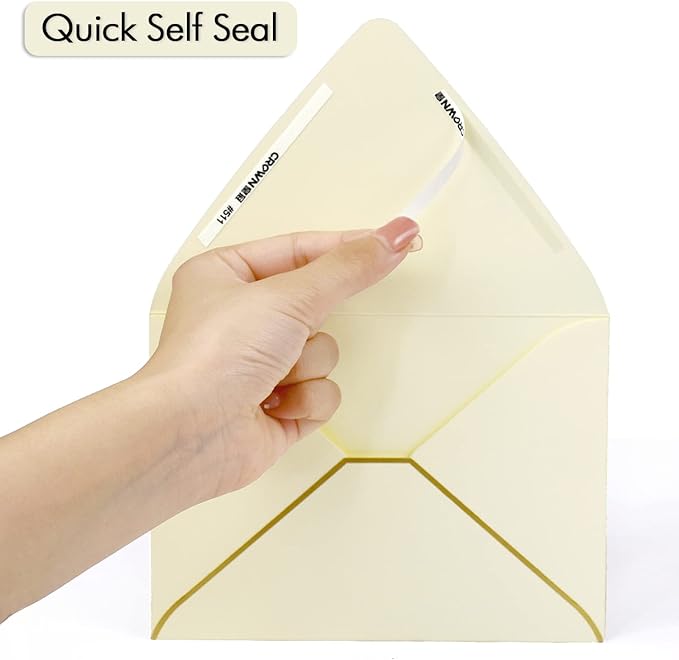 A7 Ivoy Envelopes 5 x 7 With Gold Border,- 50 Pack,For 5x7 Cards| Quick Self Seal| Perfect for Weddings, Invitations, Photos, Graduation, Baby Shower| Thick Luxury paper|5.25 x 7.25 Inches (Ivory)