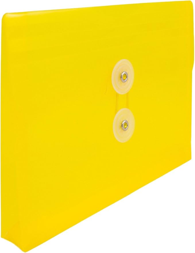 JAM PAPER Plastic Envelopes with Button & String Tie Closure - Index Size - 5 1/2 x 7 1/2 - Yellow - 12/Pack