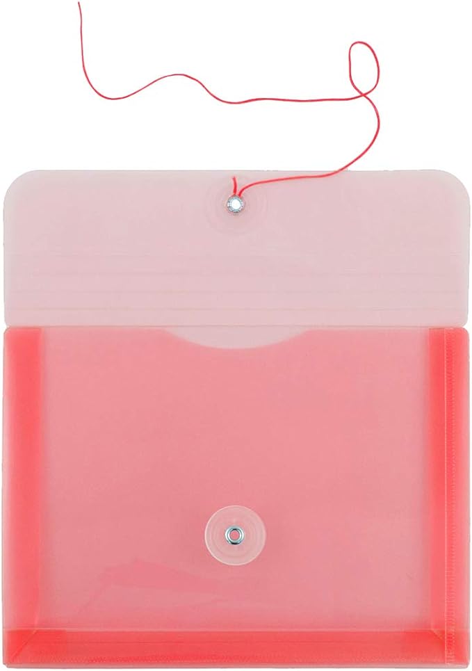 JAM PAPER Plastic Envelopes with Button & String Tie Closure - Index Size - 5 1/2 x 7 1/2 - Pink/Light Red - 12/Pack