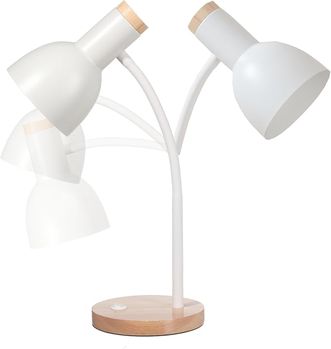Table Lamp,Wooden Adjustable Desk Lamp,Dorm Lamp&Bedside Lamp for Living Room, Bedroom, Kids Room (White)
