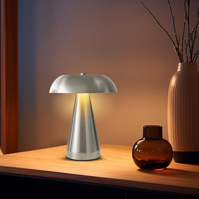 Portable LED Desk Lamp, Cordless Metal Table Lamp, 3-Color Touch Control Rechargeable Light, 3-Levels Brightness Room Decor, Bedside & Dining Room Light (Sliver)