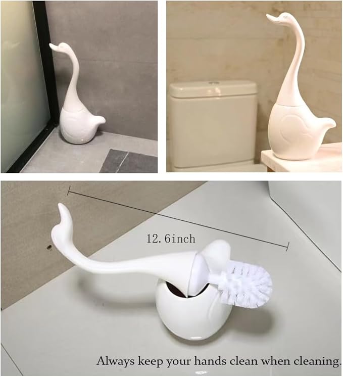 AORTULL Swan Toilet Brush and Ceramic Holder Set,Cute Bathroom Decor, Non-Scratch Bristles, Space-Saving White Household Cleaning Tool for Bathtub