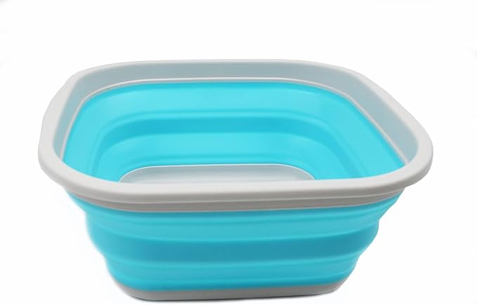 SAMMART 5.5L (1.4 Gallons) Collapsible Tub - Foldable Dish Tub - Portable Washing Basin - Space Saving Plastic Washtub (Grey/Cyanine, 1)