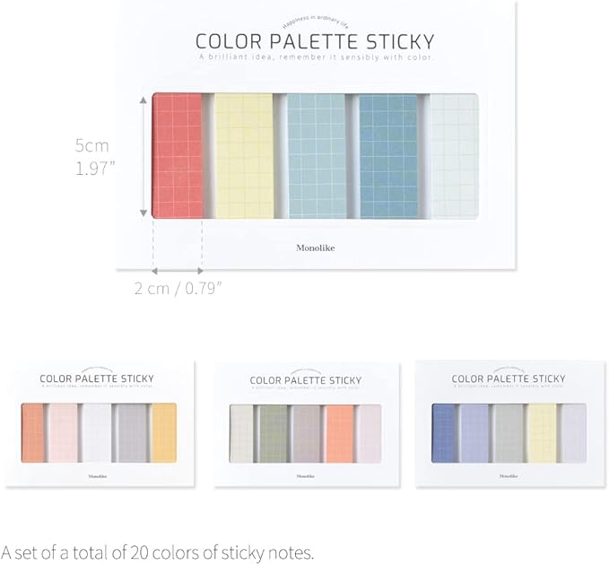Monolike Color Palette Sticky Grid 500 A Set 4p - Self-Adhesive Memo Pad 30 Sheets