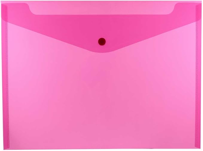 JAM PAPER Plastic Envelopes with Snap Closure - Letter Booklet - 9 3/4 x 13 - Fuchsia Pink - 12/Pack
