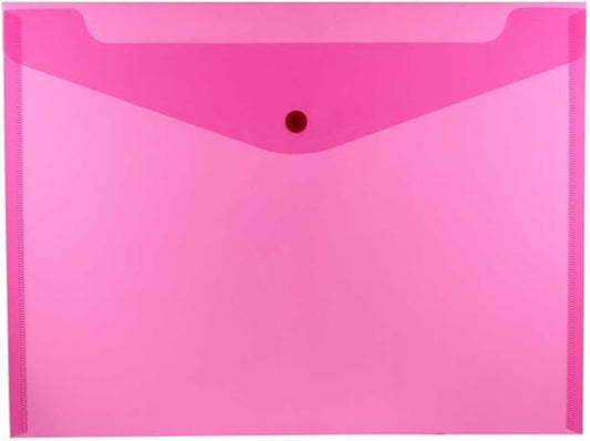 JAM PAPER Plastic Envelopes with Snap Closure - Letter Booklet - 9 3/4 x 13 - Fuchsia Pink - 12/Pack