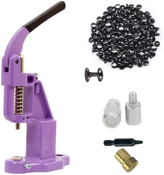 Hobby Trendy Hand Press with 1000 Sets of Iron 9mm Double Capped Rivets with Dies and Hole Punch(Lilac Press,Black Rivets)
