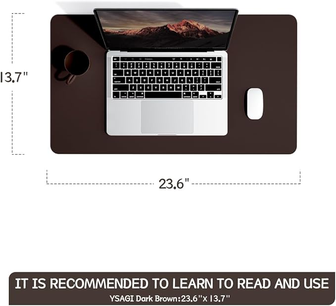 YSAGi Non-Slip Leather Desk Pad, Waterproof Laptop Computer Desk Keyboard Mat, Table Protector Blotter Mat, Large Mouse Pad for Office/Work/Home/Decor(Dark Brown, 23.6" x 13.7")
