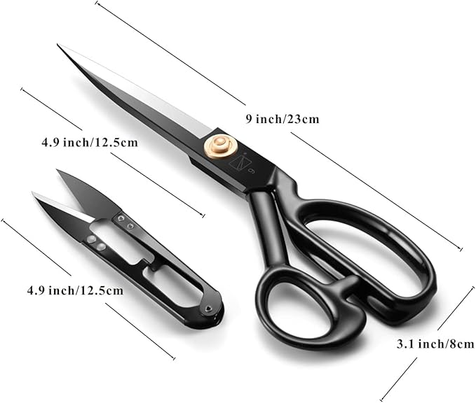 Sewing Scissors, 9 Inch Fabric Dressmaking Scissors Heavy Duty Shears Sharp Cutting for Crafting, Leather, Dressmaking, Tailoring, Altering(9 Inch Black, Right-Handed)
