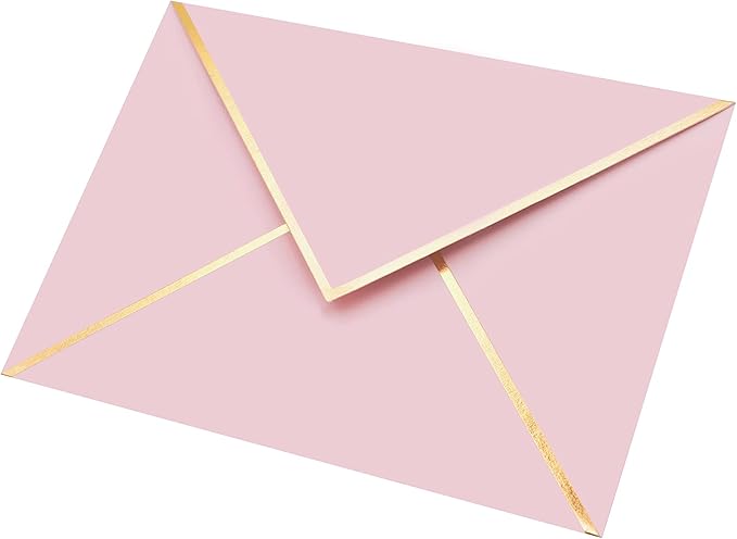 A7 Envelopes - V Flap Foil Border Luxury Mailing Envelopes for 5" x 7" Cards - for Wedding, Invitations, Baby Shower, Photos, Graduation, Birthday, Bridal Shower - 5.25" x 7.25" (Pink, 25 Pack)