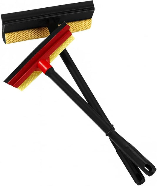 ZOLKER 2Pcs Window Squeegee with Long Handle, 2-in-1 Window Cleaner Tool, Glass Door Cleaner, Multi-Use Car Windshield Cleaning Cleaning for Indoor Outdoor Car Window High Glass Shower Gas Station