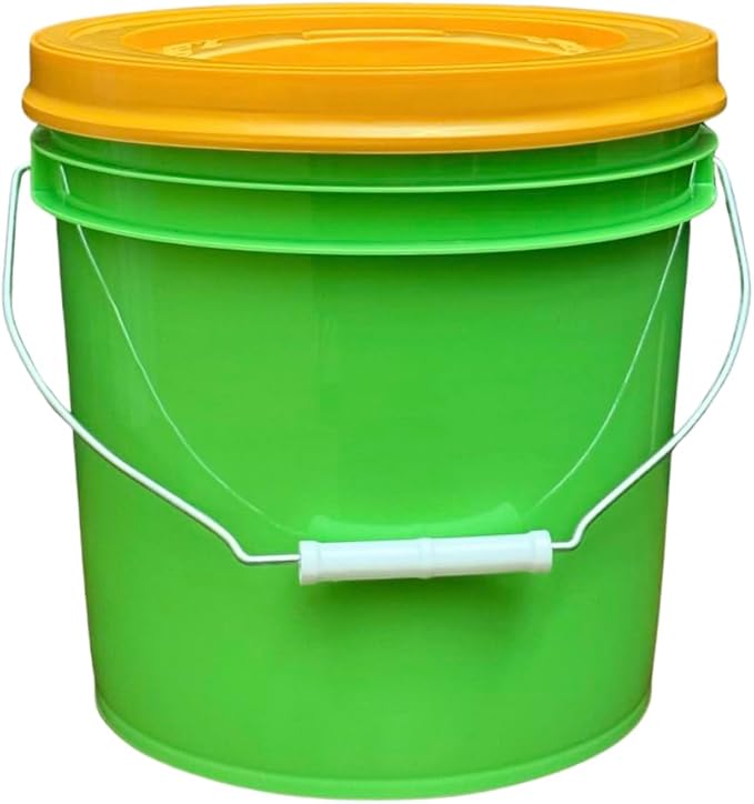 House Naturals 2 Gallon Food Grade - BPA Free Made in USA Buckets Lime Color pails with Screw On Gasket Lids (2, Lime - Orange lids)