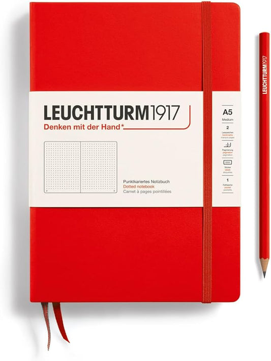 LEUCHTTURM1917 - Notebook Hardcover Medium A5-251 Numbered Pages for Writing and Journaling (Red, Dotted)