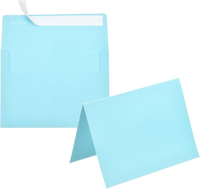 PATIKIL 50Pack Light Blue 5x7 Blank Cards and Envelopes, Self Seal A7 Envelopes with Folded Cardstock Small for Greeting Cards Wedding Greeting Birthday Invitations Letter Mailing