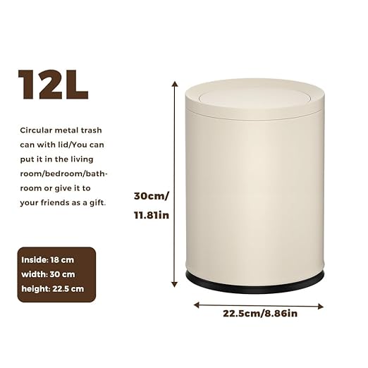 3.1GAL Metal Bathroom Garbage Can with Lid, Modern Garbage Can, Swing Lid,Double Bucket,Small Wastebasket for Bedroom,Living Room,Office,Bank,Hotel
