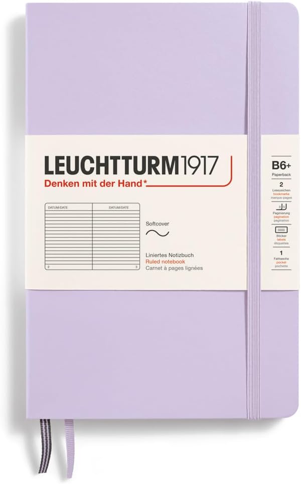 LEUCHTTURM1917 - Notebook Softcover Paperback B6+ - 123 Numbered Pages for Writing and Journaling (Ruled, Lilac)