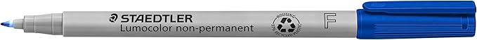 Staedtler Lumograph Non-Permanent Wet Erase Marker Pens, Fine Tip Refillable Colored Marker, Blue, 315-3