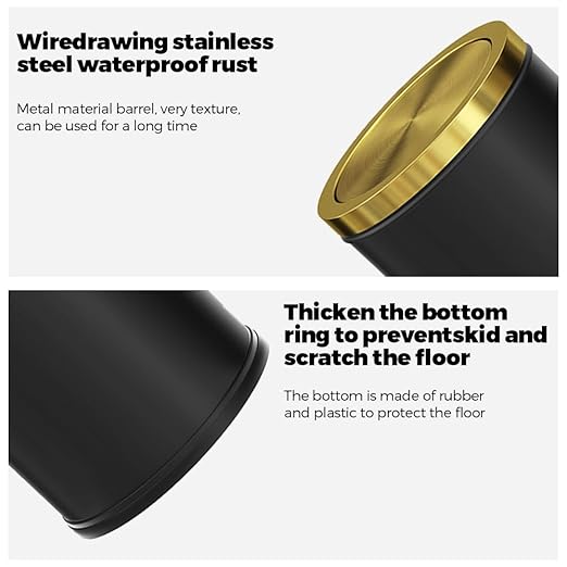 Black and Gold Bathroom Trash Can,Bathroom Trash can with Swing Lid，Small Trash Can with Flipping Lid, 4.8gal Garbage cans for Bedroom,Living Room, Guest Room,Office,Hotel(4.7gal-Black)