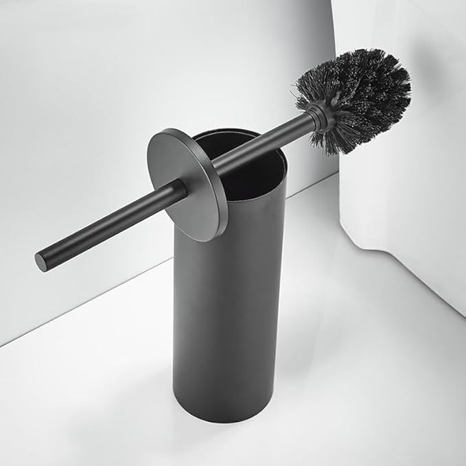 Free-Standing Toilet Brush and Holder Set Stainless Steel Toilet Bowl Cleaner Brush with Cover Metal Toilet Brush Holder for Bathroom (Matte Black)
