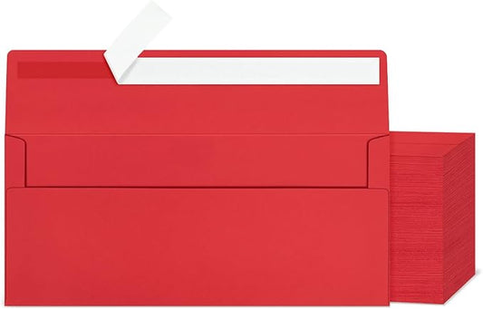 200 Red #10 Business Envelopes, Self Seal Standard Envelopes, Windowless Business Mailing Envelopes for Office, Checks, Letters, Invoices, Statements, Wedding, 4-1/8 x 9-1/2 inch