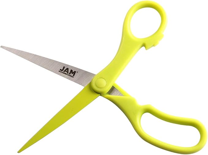 JAM PAPER Multi-Purpose Precision Scissors - 8 Inch - Neon Lime Green - Ergonomic Handle & Stainless Steel Blades - Sold Individually
