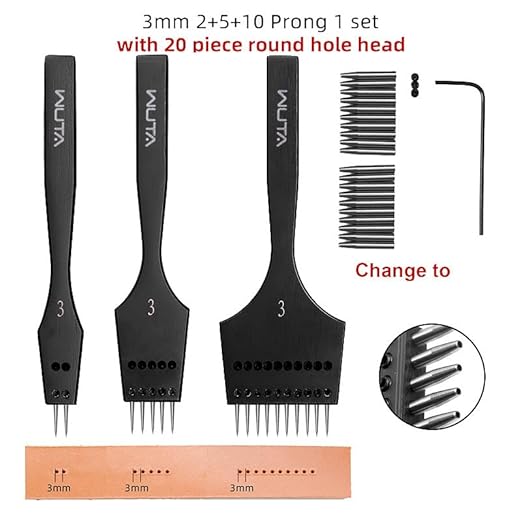 WUTA Removable Circle Leather Hole Punch Lacing Stitching Professional Working Hand Tool Kit Round Hole Puncher Craft Chisel Cutting Punches Kits 2nd Generation 3mm-(2+5+10)