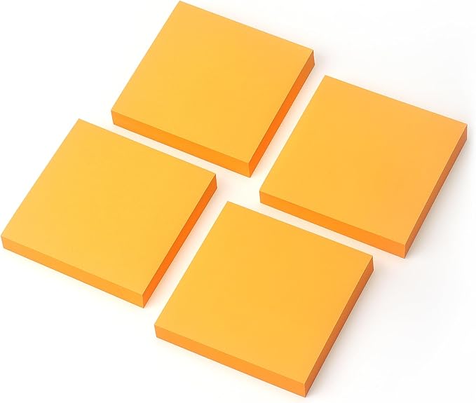 Sticky Notes 3x3 Pop Up Self-Stick Notes Pads with Bright Colors, Easy to Post for Office, School, Home, 4 Pads/Pack, 90 Sheets/Pad (Orange)