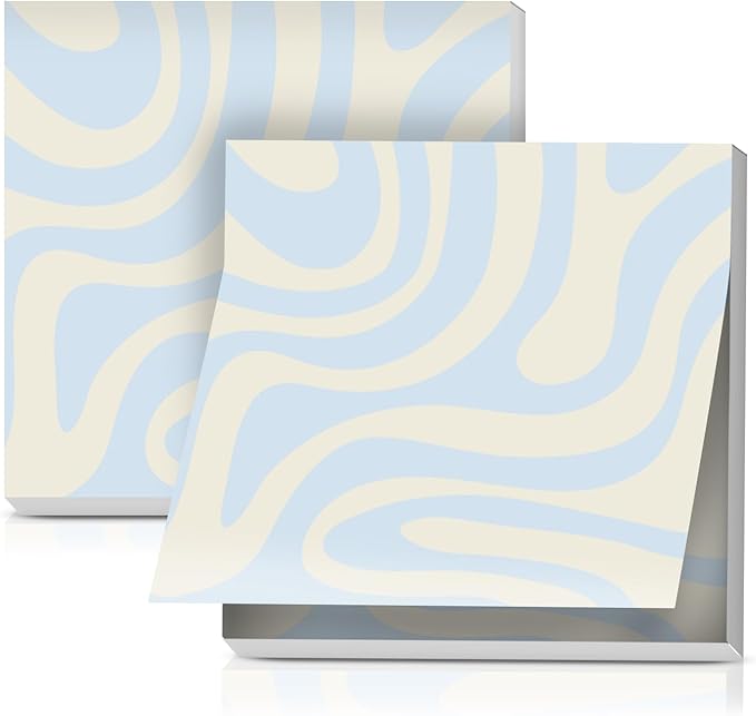 2 Pack Sticky Notes 3x3 Inches, Bright Cute Strong Sticking Power, Easy to Post for Home, Office, 80sheets/Pads, Cute Wave Pattern