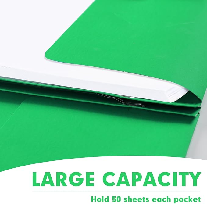 Two Pocket Folders, RAZCC 75 Pack Two Pocket Folders with Prongs, 3 Prong Folders Fit Letter Size Paper, Pocket File Folders for School Office Home Business, Green