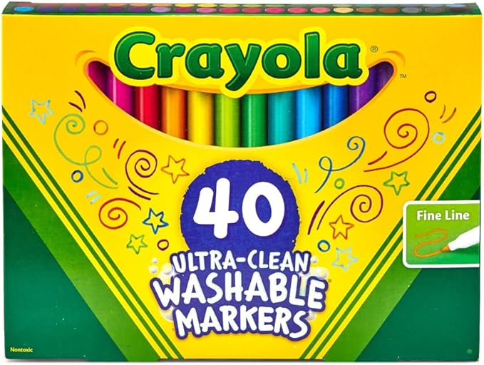 Crayola Ultra Clean Fine Line Washable Markers for School (40ct), Colored Markers for Kids, Coloring Book Art Supplies, Back to School Supplies for Teachers