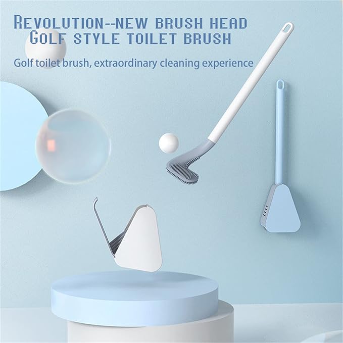 Golf Toilet Brush, Silicone Toilet Brush and Holder Set, Long Handled Toilet Brush, No Dead Corner (B(Without Cover))