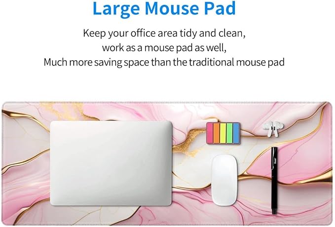 Desk Pad,Office Desk Mat 31.5"×11.8" Large Gaming Mouse Pad,Durable Extended Computer Mouse Pad,Waterproof Thick Big Mouse Pads with Non-Slip Rubber Base Office Home Pink Gold Marble