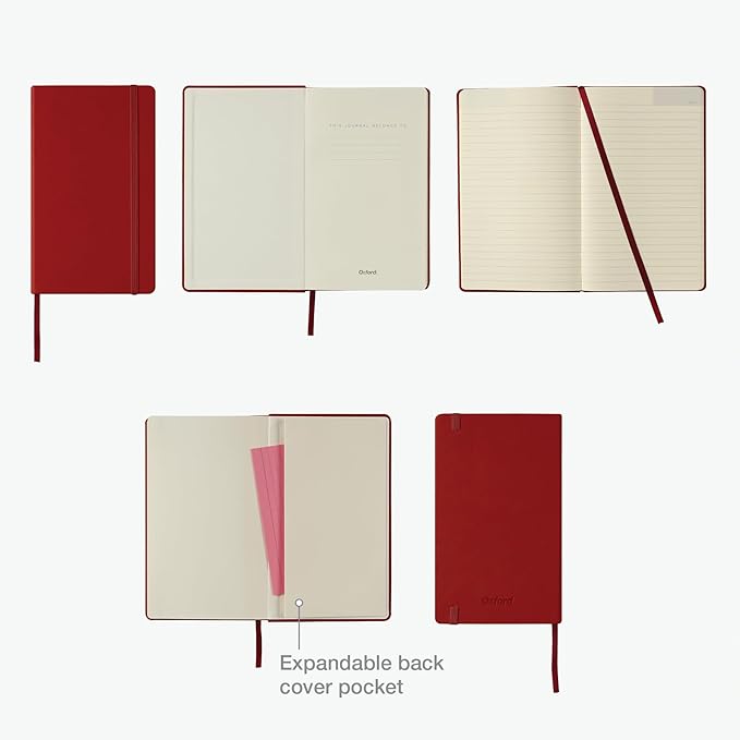 Oxford Journal, Lined Writing Notebook, Writer's Journal, Classic Notebook for School or Office, 240 Pages of Lined Ivory Paper, 5" x 8.25", Red Hardcover (1014598)