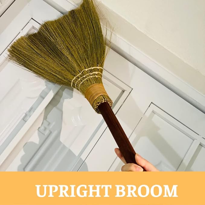 TTS For Home Natural Whisk Sweeping Hand Handle Broom - Vietnam Handmade Straw Soft Broom Design for Home, Kitchen, Grage, Bedroom 12.2" Width, 26.38" Length