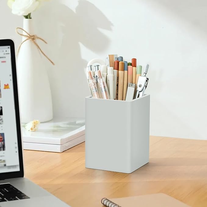 Pen Holder for Desk,Nordic Elegance Square Silicone Pencil Holder Soft Minimalist Desk Pen Cup Stand Waterproof Multifunctional Office Supplies for Home,Kids and School(Grey)
