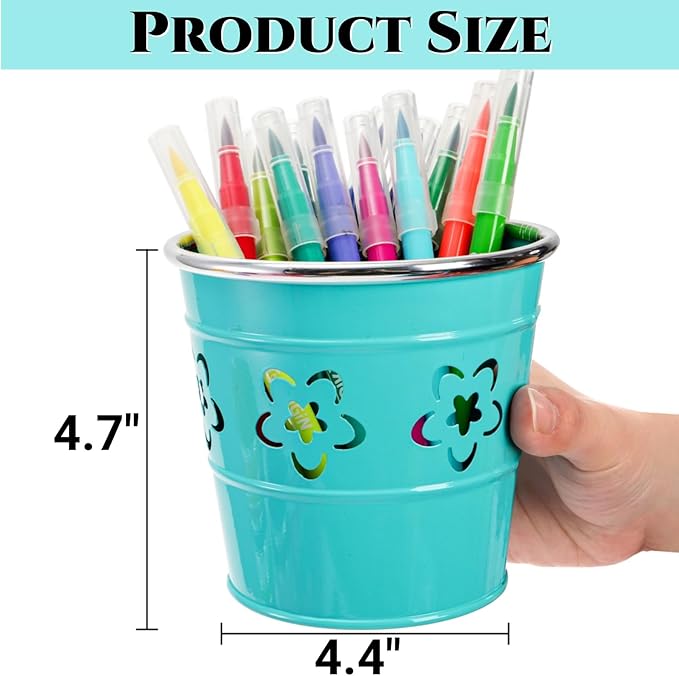 9 Pack Metal Pen Holder Cup, Desktop Pencil Bucket with Flower Pattern, Mini Makeup Brush Storage Organizer, Colorful Stationary Supplies Container for Office Classroom School Crafts(9 Color)