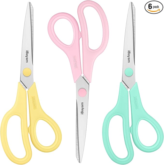 Scissors, iBayam 8" All Purpose Scissors Bulk 3-Pack, Ultra Sharp 2.5mm Thick Blade Shears Comfort-Grip for Office Desk Accessories Sewing Fabric Home Craft School Supplies, Right/Left Handed