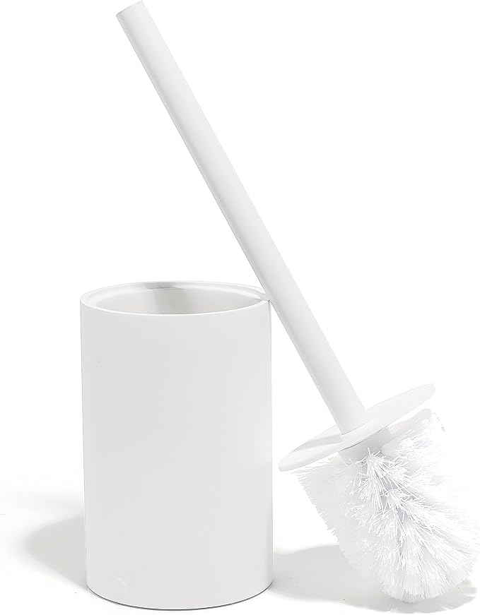 Yew Design Matte White Toilet Bowl Brush for Bathroom with Holder - Bathroom Cleaner Scrubber with Sleek Design, Sturdy, and Durable Bristles