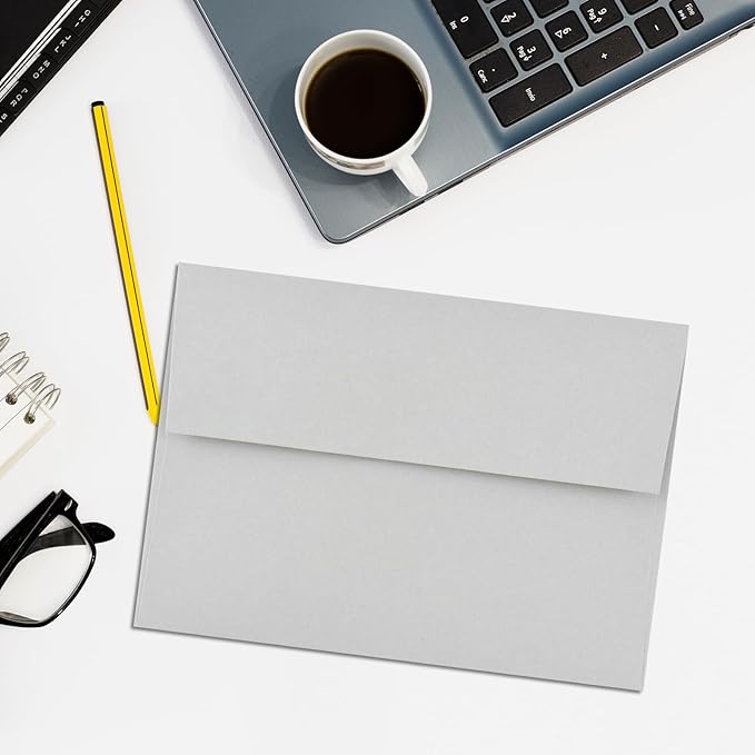 AZAZA 50 Pack 5x7 Envelopes - A7 (5.25x7.25in), Gray, Self-Seal, Perfect for Invitations, Weddings, Baby Showers