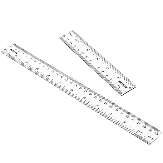 Plastic Rulers, 6 Inch Ruler, 12 Inch Ruler, Clear Ruler with Centimeters and Inches, Straight Plastic Ruler Set for Students School and Office
