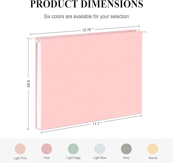 ViVin Hanging File Folders, 1/5-Cut Adjustable Tabs with 24 Per Box, 24 Pack Letter Size Hanging File Folders, Designed for Office Home School Filing Cabinet(Assorted)