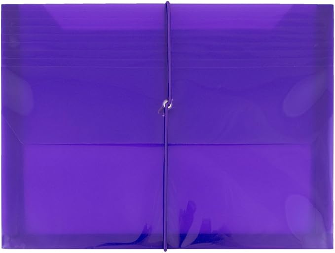 JAM PAPER Plastic Expansion Envelopes with Elastic Band Closure - Letter Booklet - 9 3/4 x 13 with 2.5 Inch Expansion - Purple - 12/Pack
