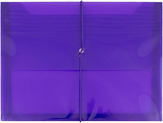 JAM PAPER Plastic Expansion Envelopes with Elastic Band Closure - Letter Booklet - 9 3/4 x 13 with 2.5 Inch Expansion - Purple - 12/Pack