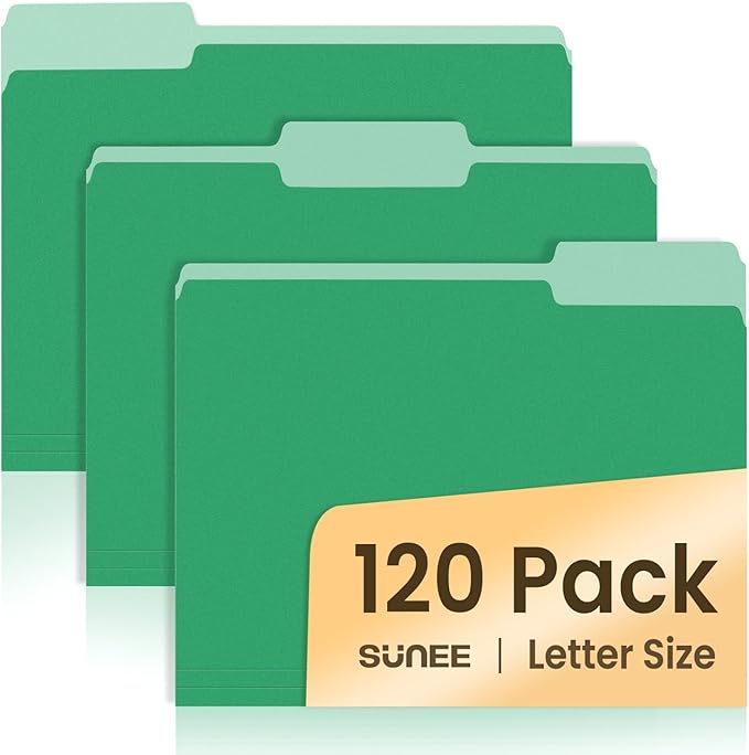 SUNEE File Folders, 120 Pack Manilla Folders 8.5 x 11, Colored File Folders Home Office School Supplies for Documents Files Paper, Green