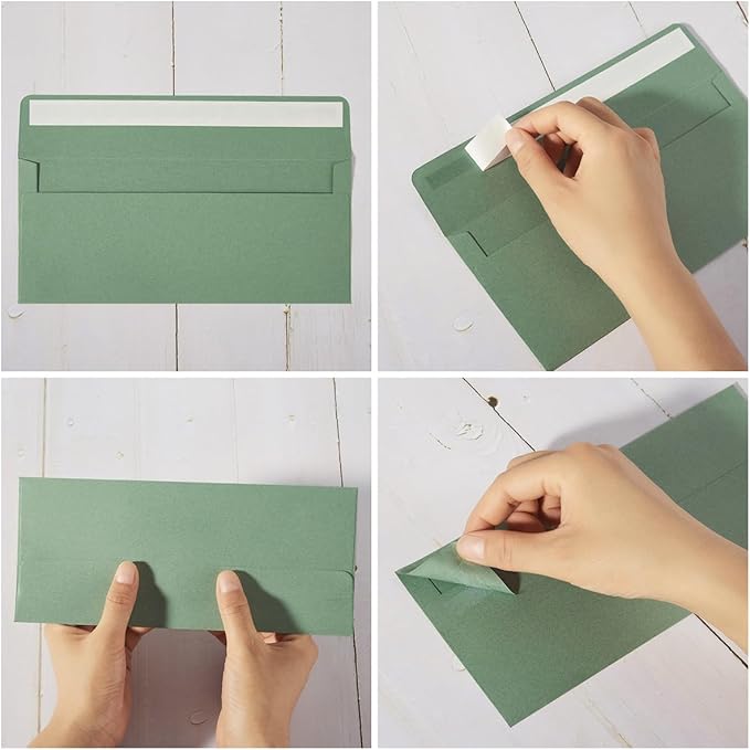 Wishop 50 Pack Sage-Green #10 Business Envelopes Self Seal Standard Envelopes for Office Checks, Business, Letter Mailing Invoices, 4.13 x 9.49 Inches (50)