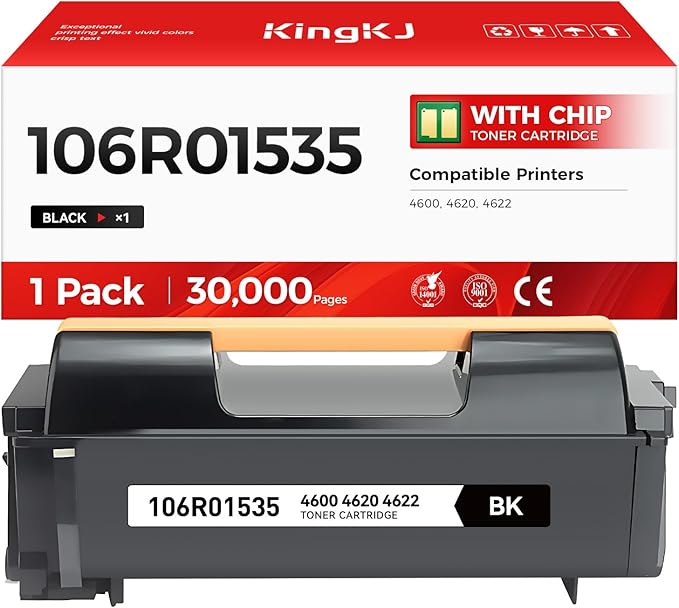 4600 4620 4622 Toner Cartridge Black 1-Pack High Capacity Replacement for Xerox 106R01535 Compatible with Xerox Phaser 4600 4620 4622 Laser Printer Copier Copy, 30,000 Pages Monochrome Ink