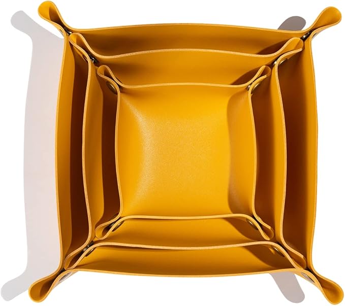 3 packs PU Leather Tray in 3 Sizes Jewelry Tray Glossy Leather Desk Organizer Leather Catchall Tray for Jewelry/Key/Coin/Sun Glasses/Watch/USB Cables etc. (yellow)