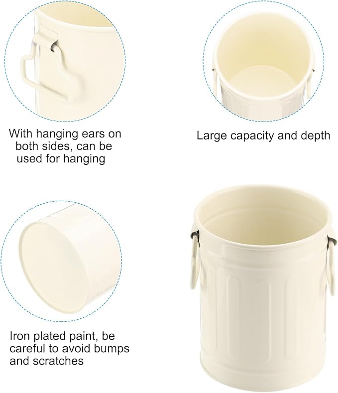 PATIKIL Barrel Pencil Holder, Metal Pen Holder for Desk Pencil Holders Cup Organizer with Handles Makeup Brush Holder Stationery Storage, White